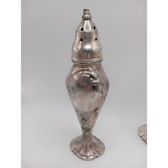 Vintage StanHome Silver Plated Nouveau Style Salt/Pepper Shakers Gold/Silver Set - Picture 5 of 10